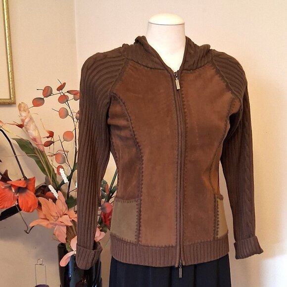NWT Women's Brown Zip-Up Hooded Cardigan Knitwear Sweater 6 S - Picture 2 of 6